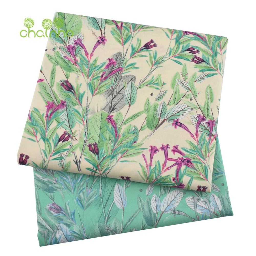 Chainho,Printed Plain Weave Poplin Cotton Fabric,DIY Sewing Quilting Material,Patchwork Cloth,Floral Series,3 Sizes,15PC153