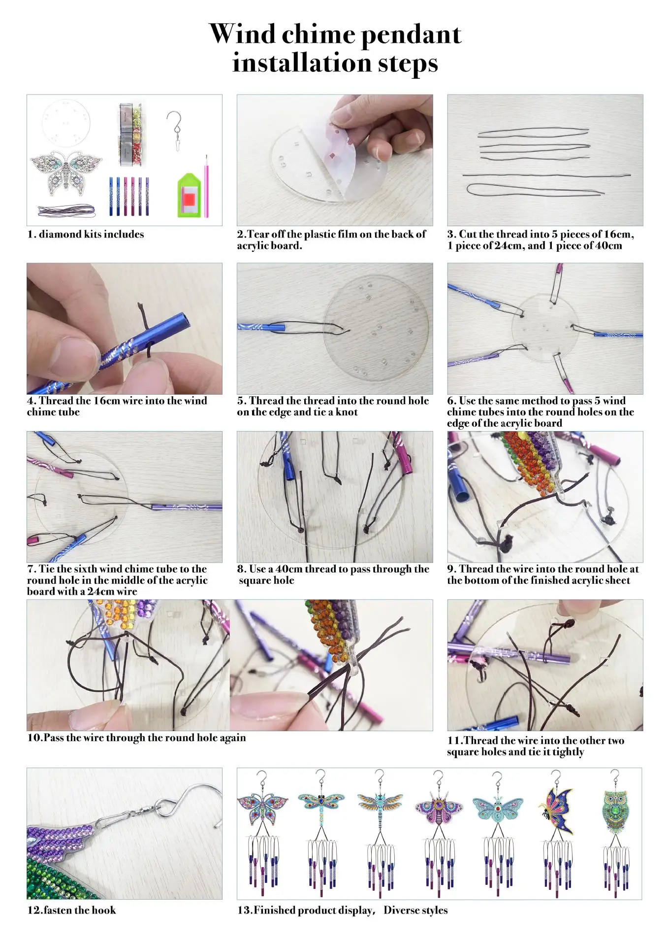 quilling needle price Double-Sided Diamond Painting Wind Chime Butterfly Peacock Pendant Wind Chime Park Window Home Decoration DIY Handmade Art Gift best Needle Arts & Craft