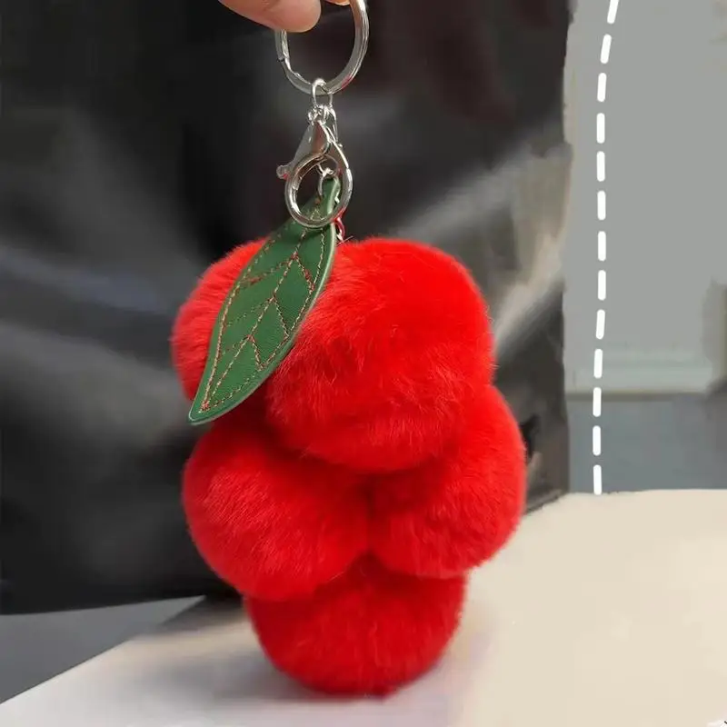 Cute Furry Grape Car Keychain Pendant High Quality Fluffty Plush Fruit Keychain Soft Purse Charm Keyring Bag Hanging ornaments 3
