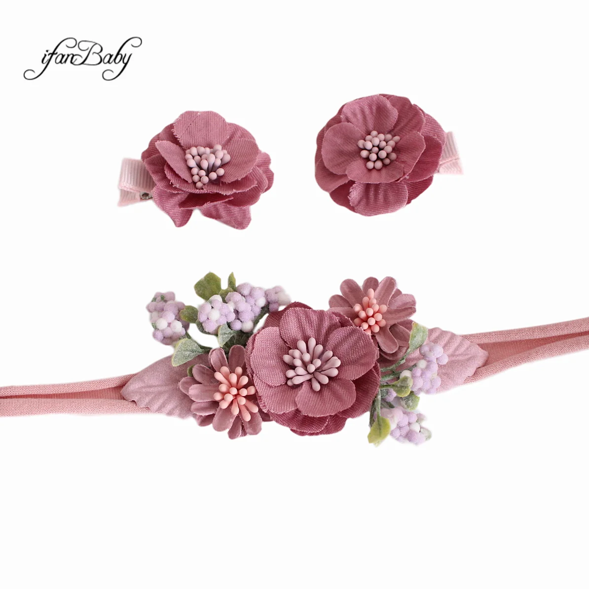 3 Teile/satz Kinder Frauen Vintage Rose Blume Stirnband Mit Blumen Haar Clips – Detail 1