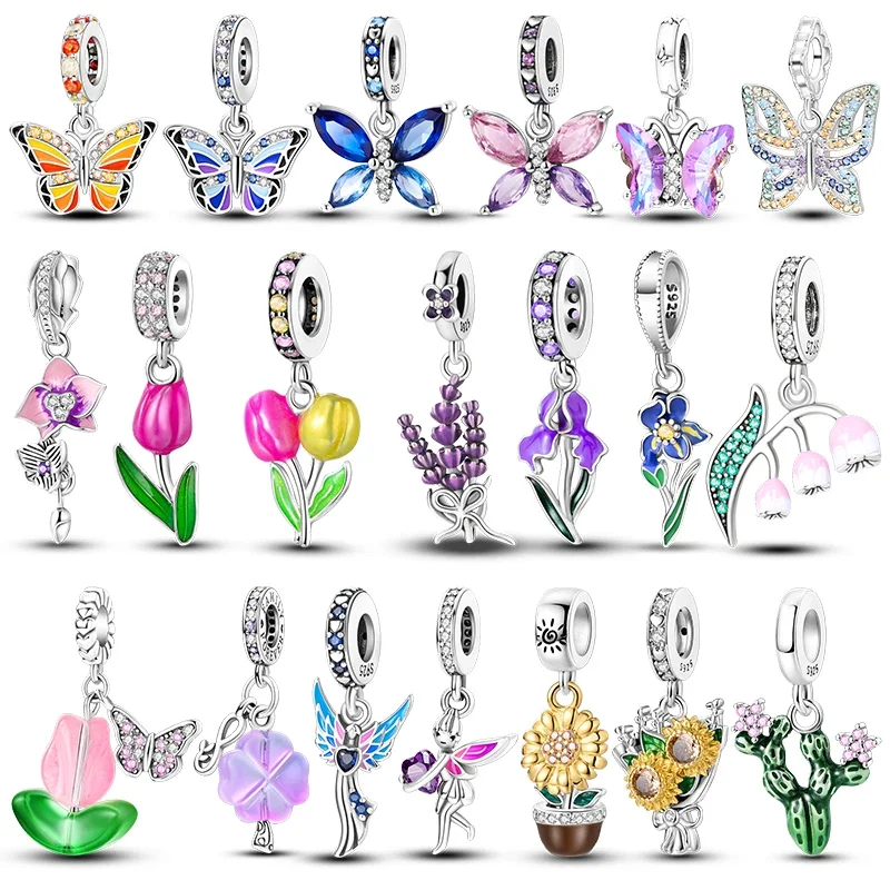 925 серебряные бусины-бабочки со сверкающими цветами