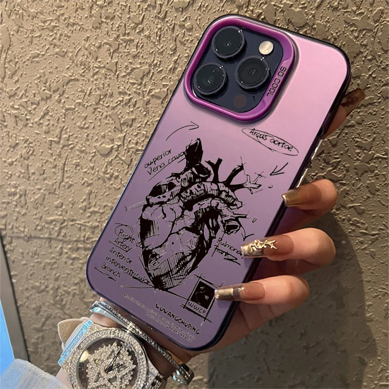 thumbnail image 1 of Funda de teléfono con diseño creativo de corazón cardiovascular para iPhone 15 Pro Max 11 12 13 14 16 Pro XS XR 7 8 Plus, funda anticaídas, 1 of 5