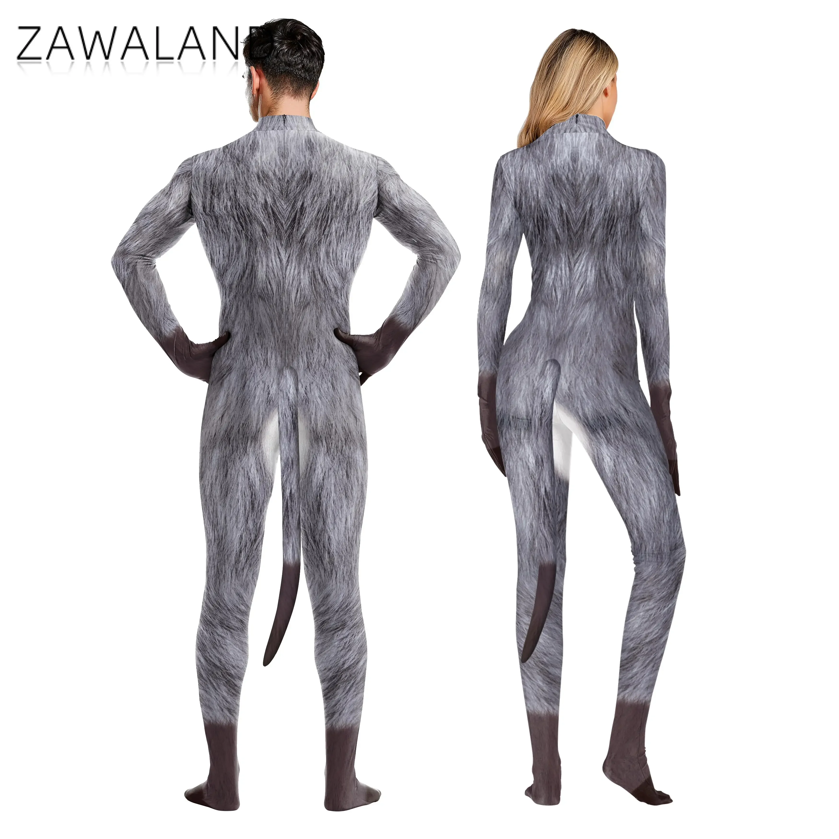 Zawaland Whole Cosplay Costumes Animal Full Cover Snow Wolf 3D Printed Fantasy Catsuit Adult Unisex Zentai Suit Bodysuit cosplay costume