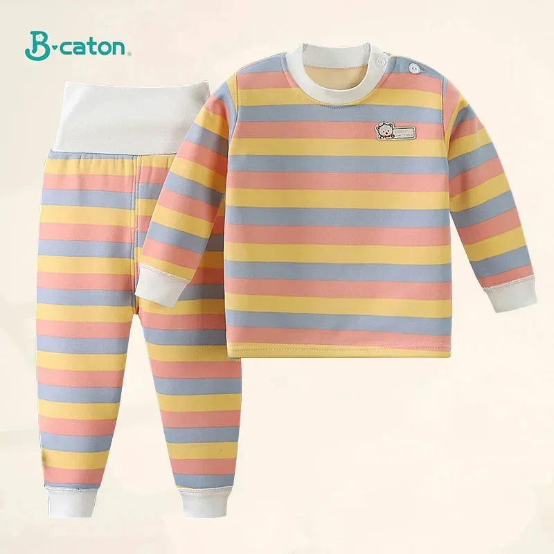 Children Clothes Autumn Winter Thicken Warm Plush Underwear Suits Boy Girl Tops Hight Waist Pants