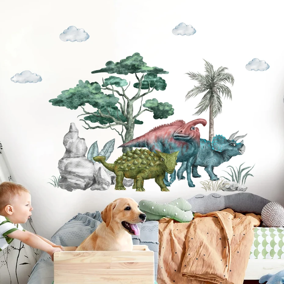 Décal Mural Stegosaurus Dinosaure Aquarelle - Autocollant Vinyle Amovible Pour Chambre D'enfant