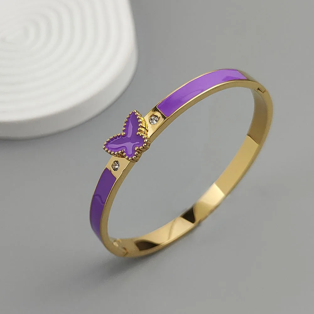 Elegant Butterfly Enamel Stainless Steel Women's Bracelet - Waterproof & Rust-Free Design