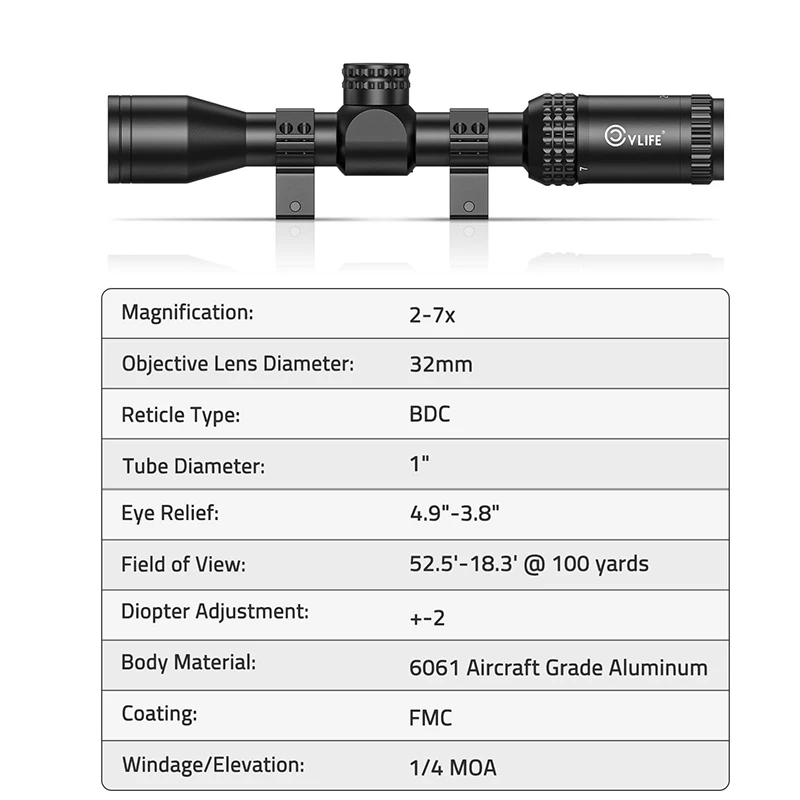 MidTen JackalHowl F02 Rifle Scope 1 inch Tube SFP with Free 20mm Scope Rings Second Focal Plane