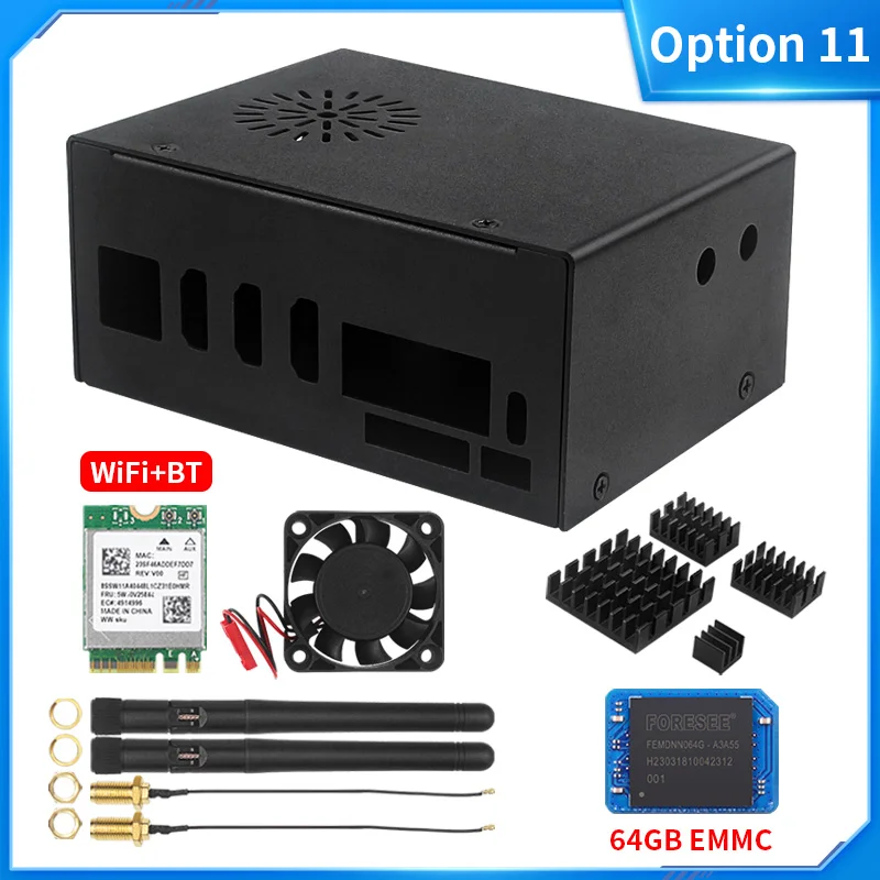 Orange Pi 5 Plus Metal Case with Fan Optional Antenna Aluminum Heatsinks eMMC Wi
