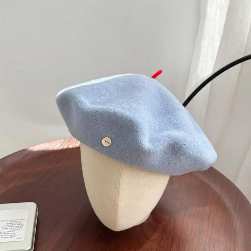 Wolle Baskenmütze Winter Hüte Für Frauen Maler Kappe Warm Halten Winddicht Einfarbig Neue Baskenmütze Kappe Weibliche Einfarbig Neue Design Vintage – Detail 9