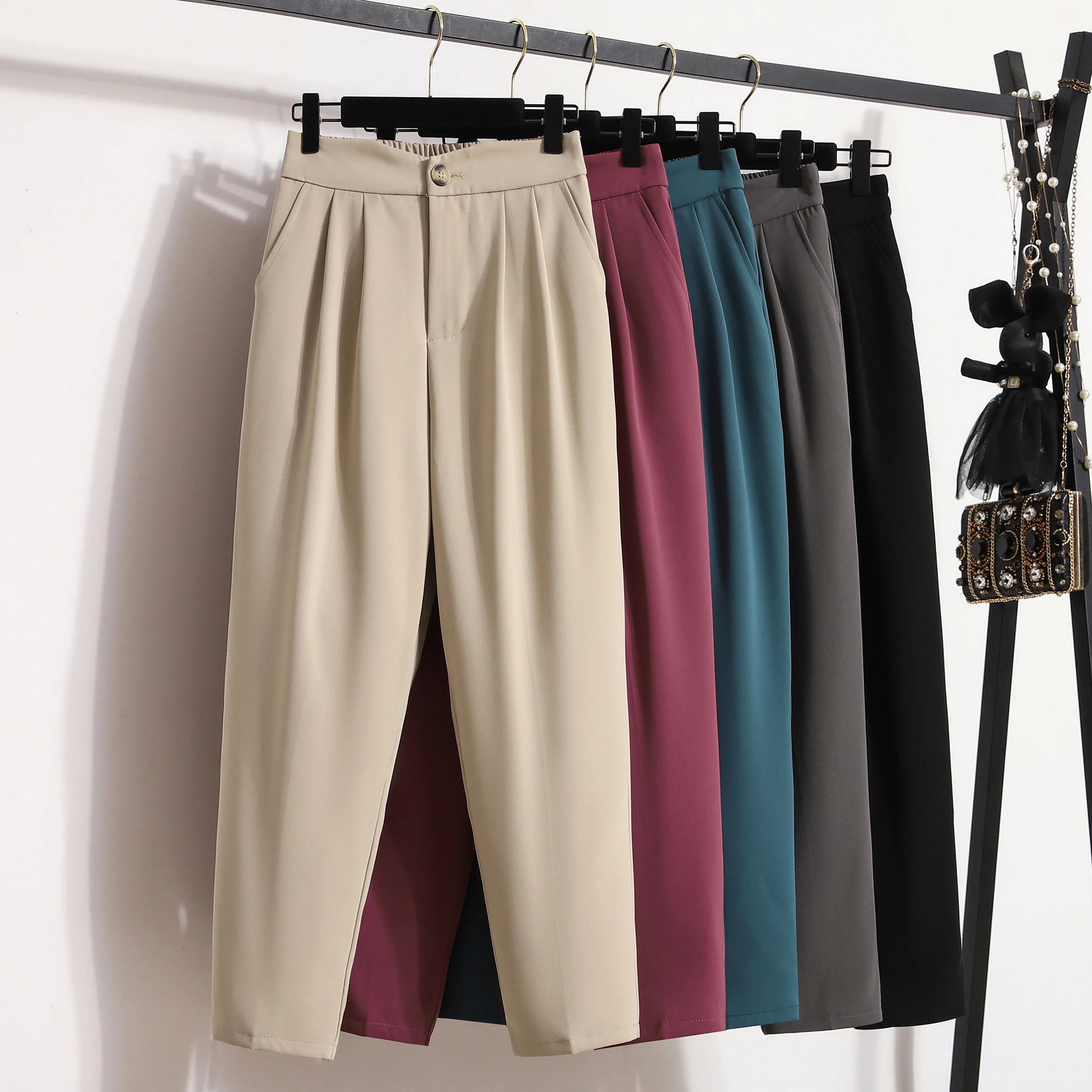 878728-ec6e96.jpg High Quality Korean Style Straight Trousers Plus Size Pants Woman Autumn Winter 2026 New Arrival High Waist Suit Pants - Image 1