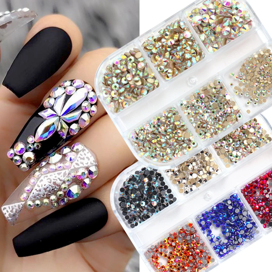 Crystal Glass Nails Art Rhinestones Ab White Nail Stones Flatback Diamond  Nail Art Design Charm Gems Nails Accessories Sa1926 - Rhinestones &  Decorations - AliExpress