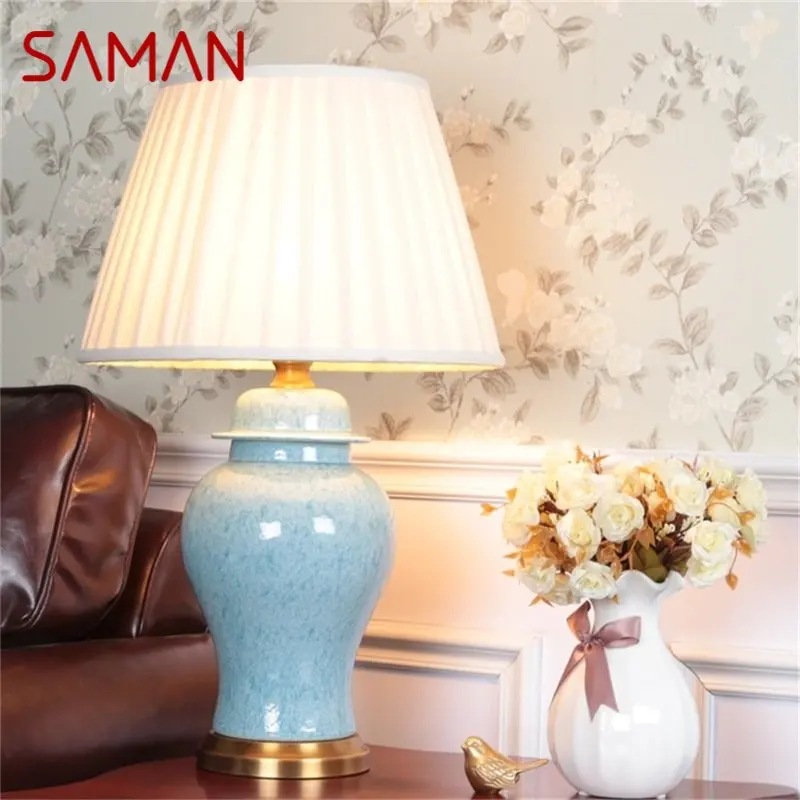 

SAMAN Ceramic Table Light Brass Contemporary Luxury Desk Lamp LED For Home Bedside Bedroom