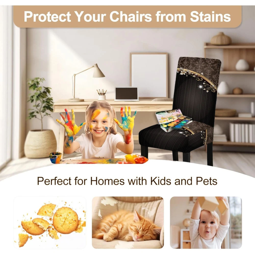 Brown Jacquard Dining Chair Covers – Stretch Seat Protectors (4/6 Pack) 4