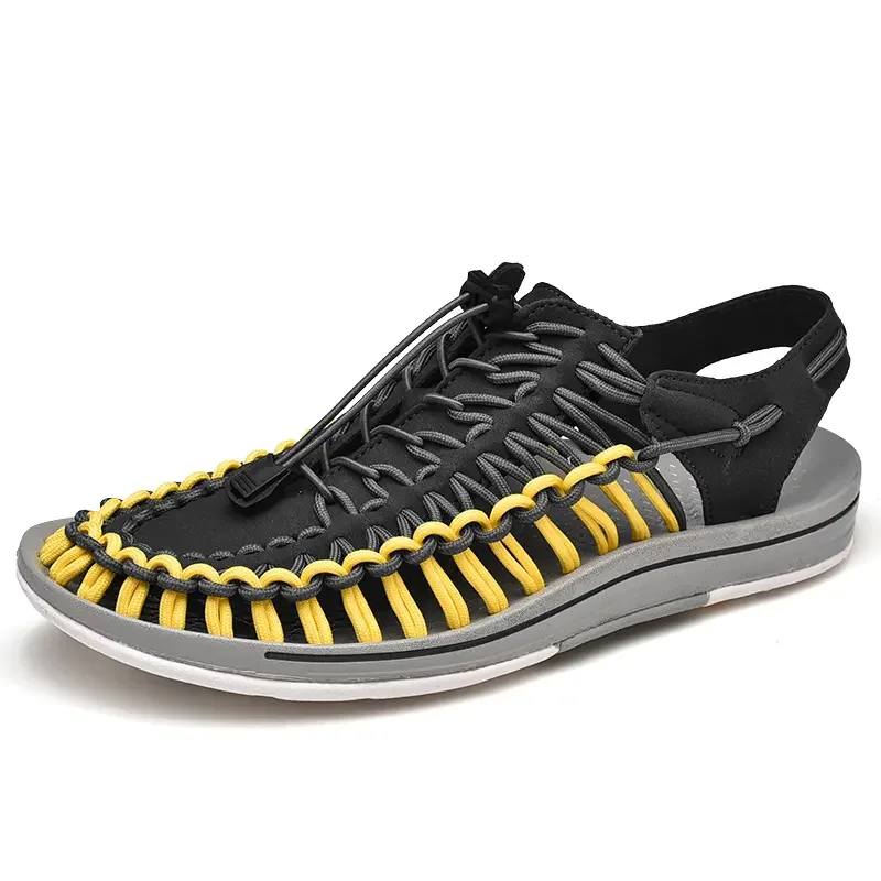 2024 New Leisure Men's Spring/Summer Knitted Sandals Fashionable and Trendy Beach Shoes with A Headband and One Step Lazy Shoes