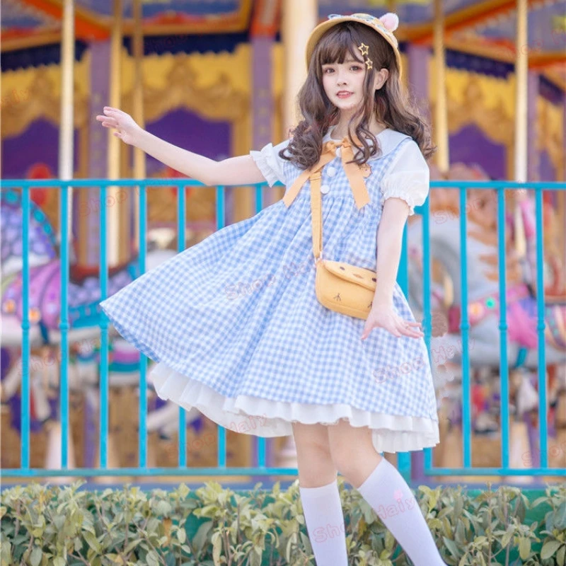Japanese Korean Style Little Yellow Chicken College Plaid Color Block Dress Campus Style JK Uniform Spring Event Cute