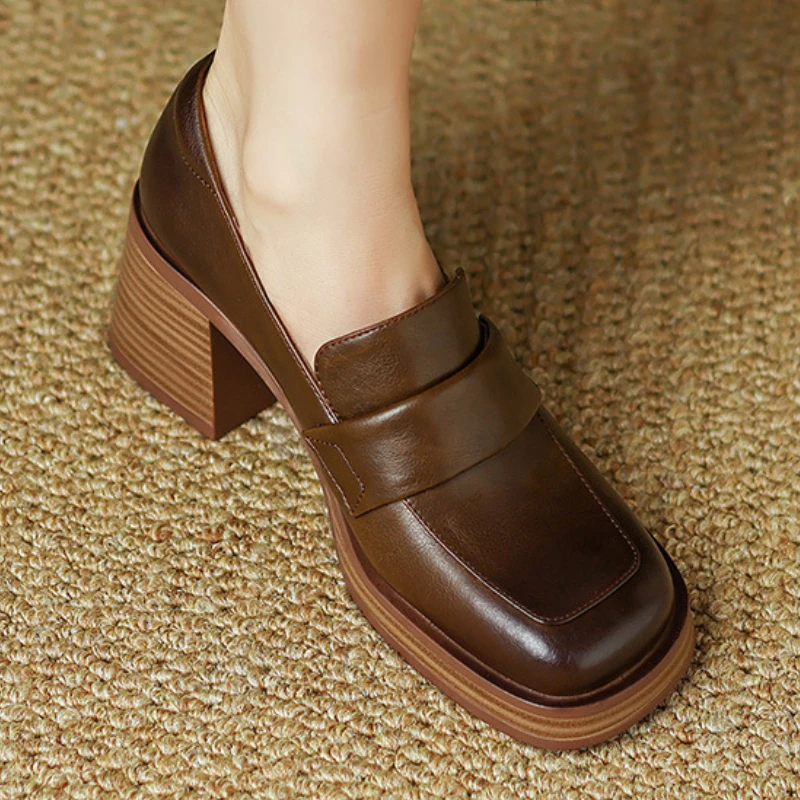 sapatos de mujeres 2022 zapatos mujer cómodos tacones mujer sexy Zapatos de tacón alto con punta cuadrada para de tacón grueso, antideslizante, para exteriores, cómodos, para fiesta, color marrón| | -