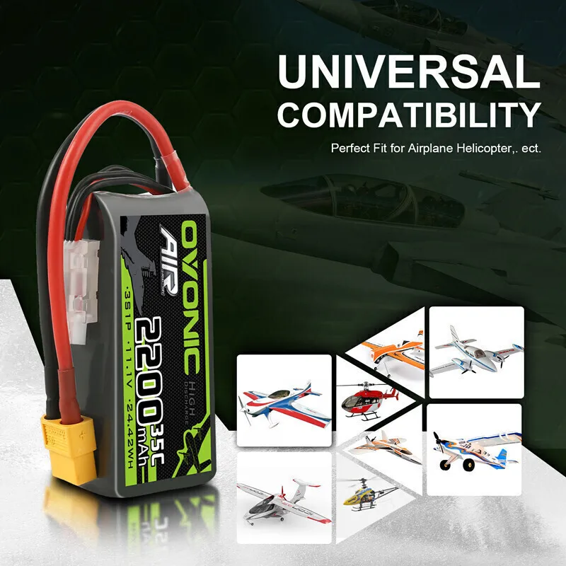 OVONIC Batterie Lipo 11.1V 2200mAh 35C 3S XT60 pour Drone RC