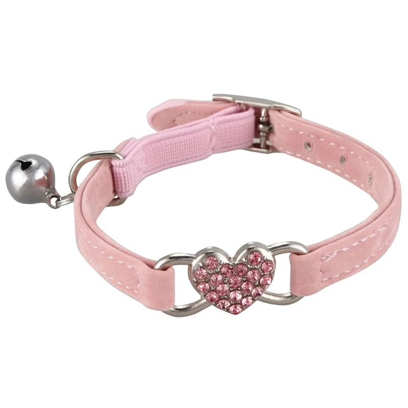Heart Charm And Bell Cat Collar Safety Elastic Adjustable With Soft