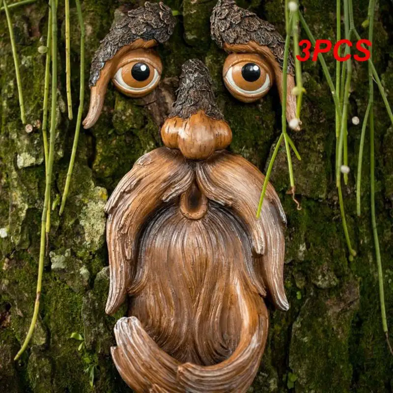 

3PCS Resin Old Man Tree Face Hugger Bark Ghost Face Facial Easter Outdoor Yard Garden Decoration Outdoor Bird Feeder Jardin