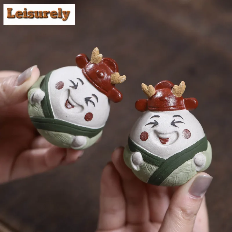 Yixing Zisha Zongzi Human Dragon And Phoenix Tea Pet Elegant Fish Tank Landscaping Tea Figurine Play Toys Tea Statue Ornaments
