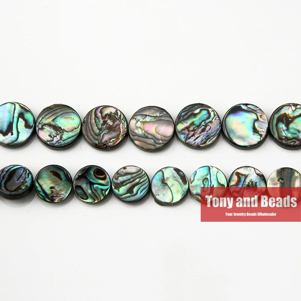 (ein 15" Strang =1Lot!) Neuseeland Pfauenblaue Abalone-Muschel lose Münzperlen 10 12 15 mm Auswahlgröße für Schmuck