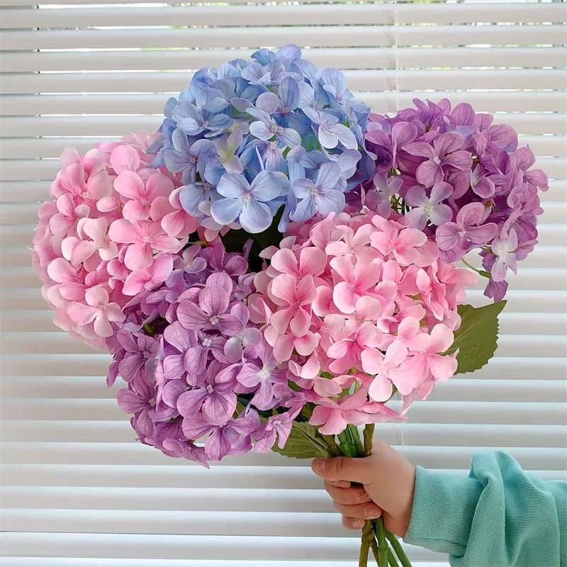 Neue Hortensien-künstliche Blume, fühlt sich echt an, feuchtigkeitsspendend, gefälschter Blumenstrauß für Zuhause, Hochzeitsdekoration, Wohnzimmer, Desktop, Blumenmuster
