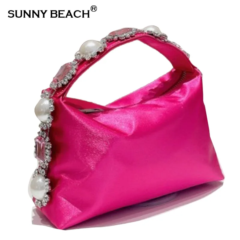 

Luxury Diamond Women Bag 2023 New Pearl Flower Inlaid Diamond Handbag Chain Nylon Evening Party Bag Messenger Bag