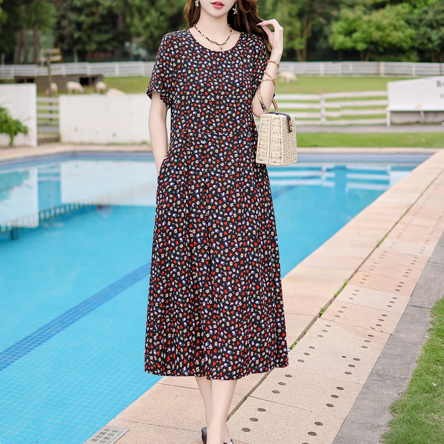 Women Plus Size Boho Dress Long Maxi Sundress Party Dress Elegant Vestidos Print O-neck High Waist Sleeveless