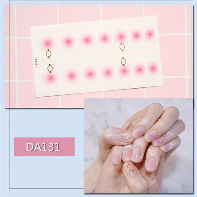 14tips/sheet Nail Wraps Polish Decals Strips Golden Glitter 3D Adhesive Full Nail Art Stickers Manicure Kits Drop Shipping DA131