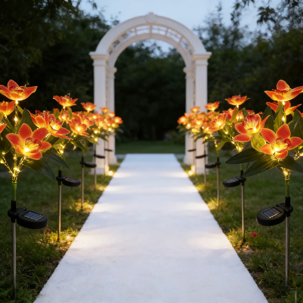 Wedding Decoration Solar Orchid Light LED Flowers Garden Home Decorative Light Landscape Orchid Rose Lamp Yard Lawn Path