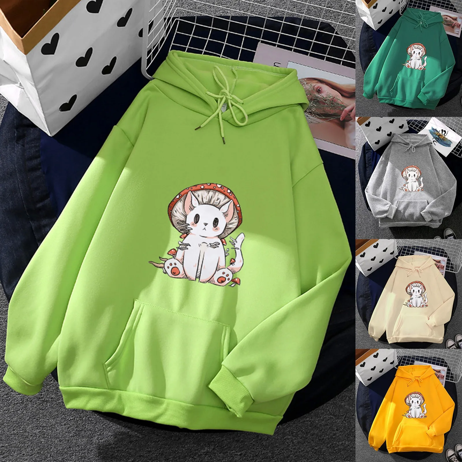 

Длинная куртка на подкладке, винтажные толстовки, Женская милая толстовка, кавайная Толстовка с длинным рукавом, пуловер с рисунком животного, кота, топы для подростков