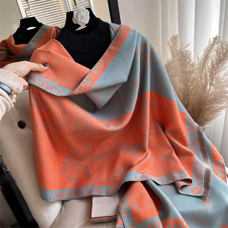 

Luxury Cashmere Women Scarf 2022 Brand Design Blanket Winter Warm Shawl Wraps Bufadna Pashmina Neckerchief Foulard Stoles Poncho
