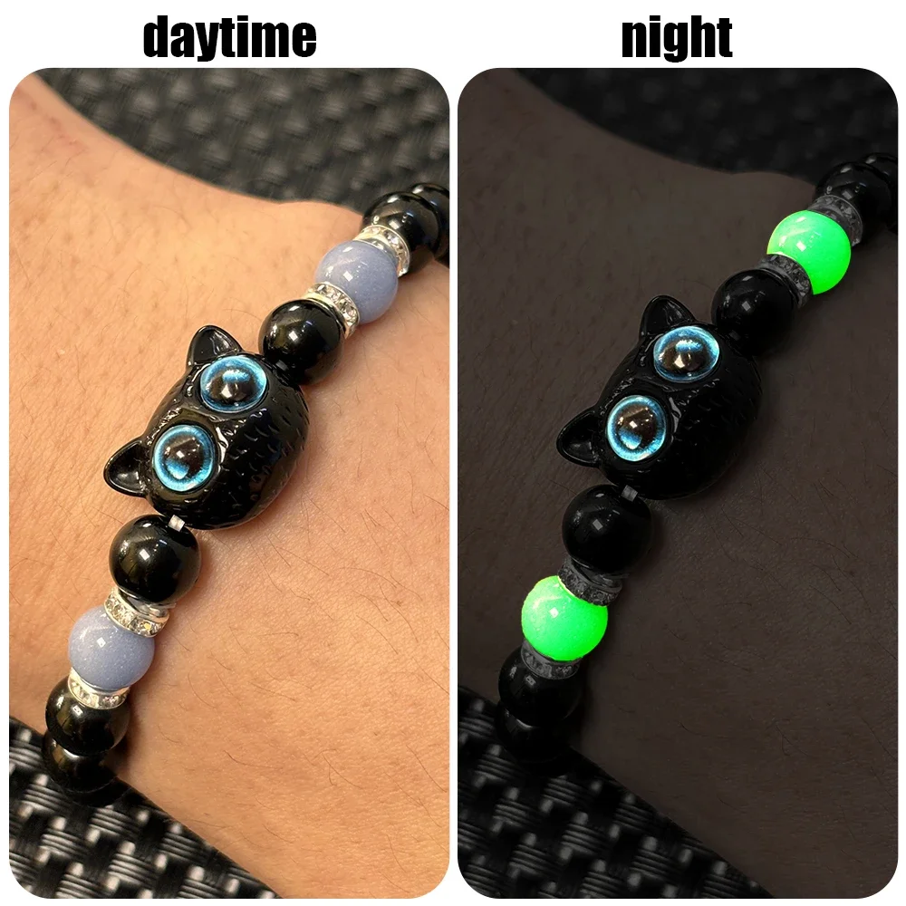 Minimalist Big Eye Cat Bracelet Women Sweet Cool Cartoon Animal Pendant Charm Stone Luminous Bracelets Jewelry Friendship Gifts 4
