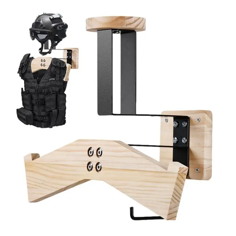 

Helmets Holder Wooden Wall Mount Display Hanger With Hooks All In 1 Motorcycles Multifunctional Accessories Storage Shelves