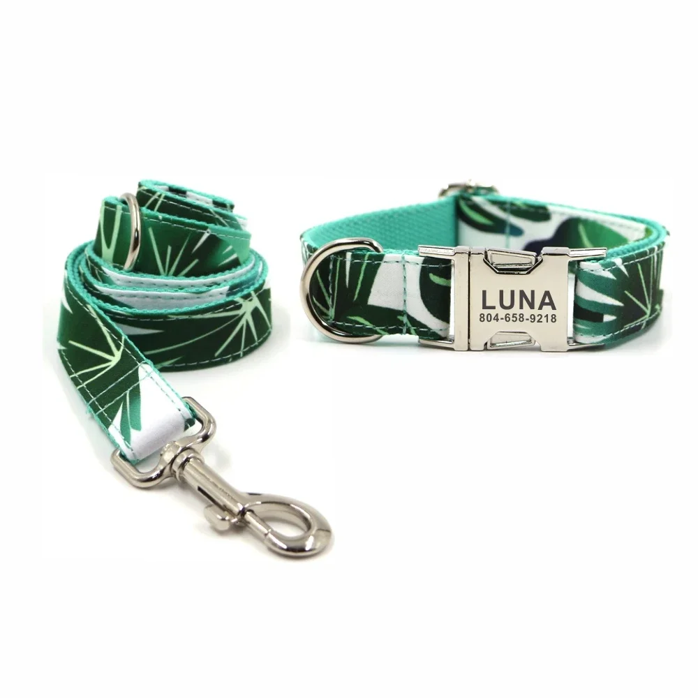 

Personalized Dog Collar Customized Pet Collars Free Engraving ID Nameplate Tag Pet Accessory Bamboo Puppy Collars Leash
