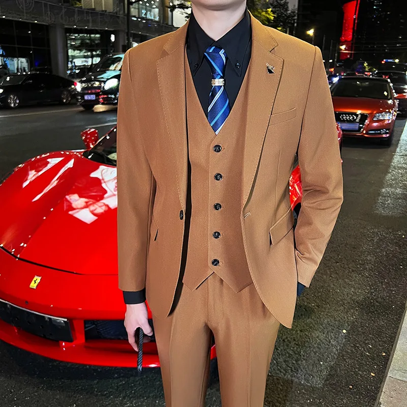 

New (Blazer + Vest + Trousers) Men's Suit Fashion 8 Colors To Choose From Italian Style Slim Wedding Dress Men's 3-piece Suit