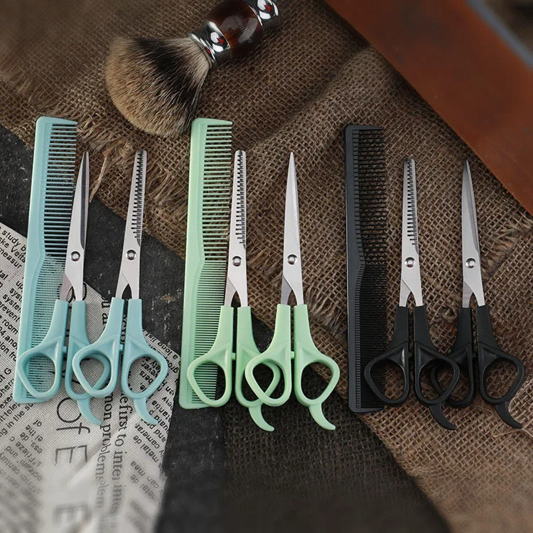 Household Hairdressing Scissors Thinning Shears Hair Cutting Barber Scissors Flat Tooth Scissor Comb 3pcs Set Hair Styling Tools 3pcs copper soldering iron tip hs 1115k replacement soldering iron tip pointed inclined flat welding head welding tools