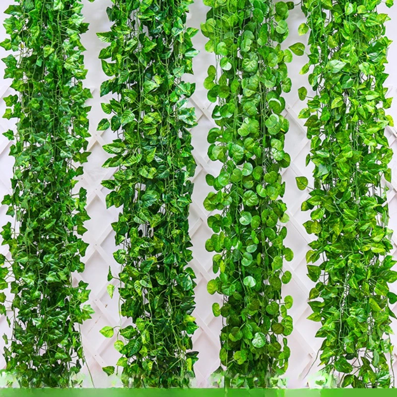 

2.2M Artificial Plant Green Ivy Leaf Garland Silk Wall Hanging Vine Home Garden Decoration Wedding Party DIY Fake WreathLeaves