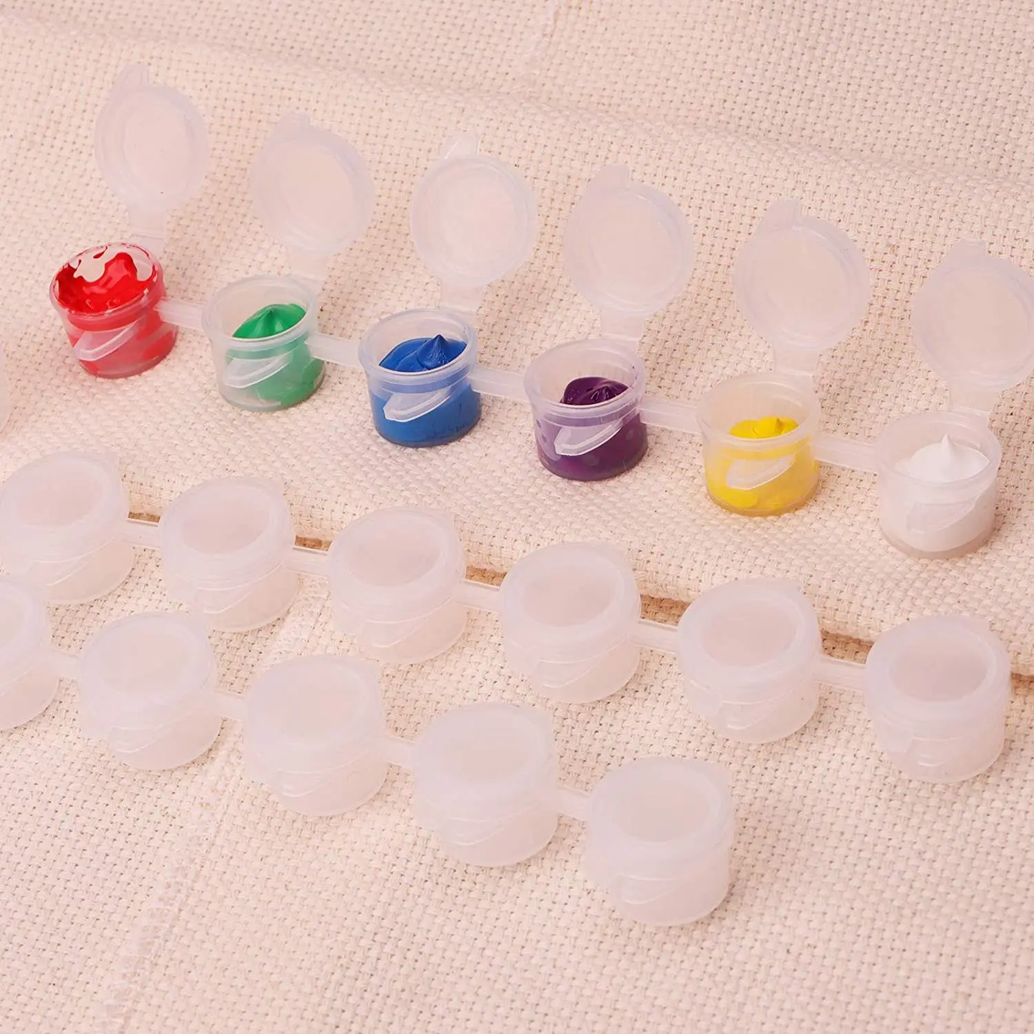 20 Strips 120 Pots Empty Paint Strips and 20 Pieces Paint Brushes Paint Cup Clear Plastic Storage Containers 3Ml/0.17Oz