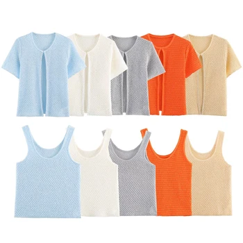 Abbigliamento da donna 2025 Nuovo stile Moda europea e americana Semplice decorazione di perle Top lavorato a maglia Gilet lavorato a maglia