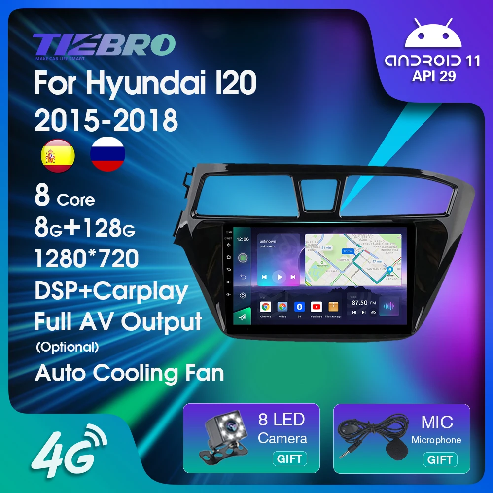 

TIEBRO 8G+128G Car Radio For Hyundai I20 LHD 2015-2018 2Din Android10.0 Car Stereo GPS Navigation Stereo Receiver DSP Auto Radio