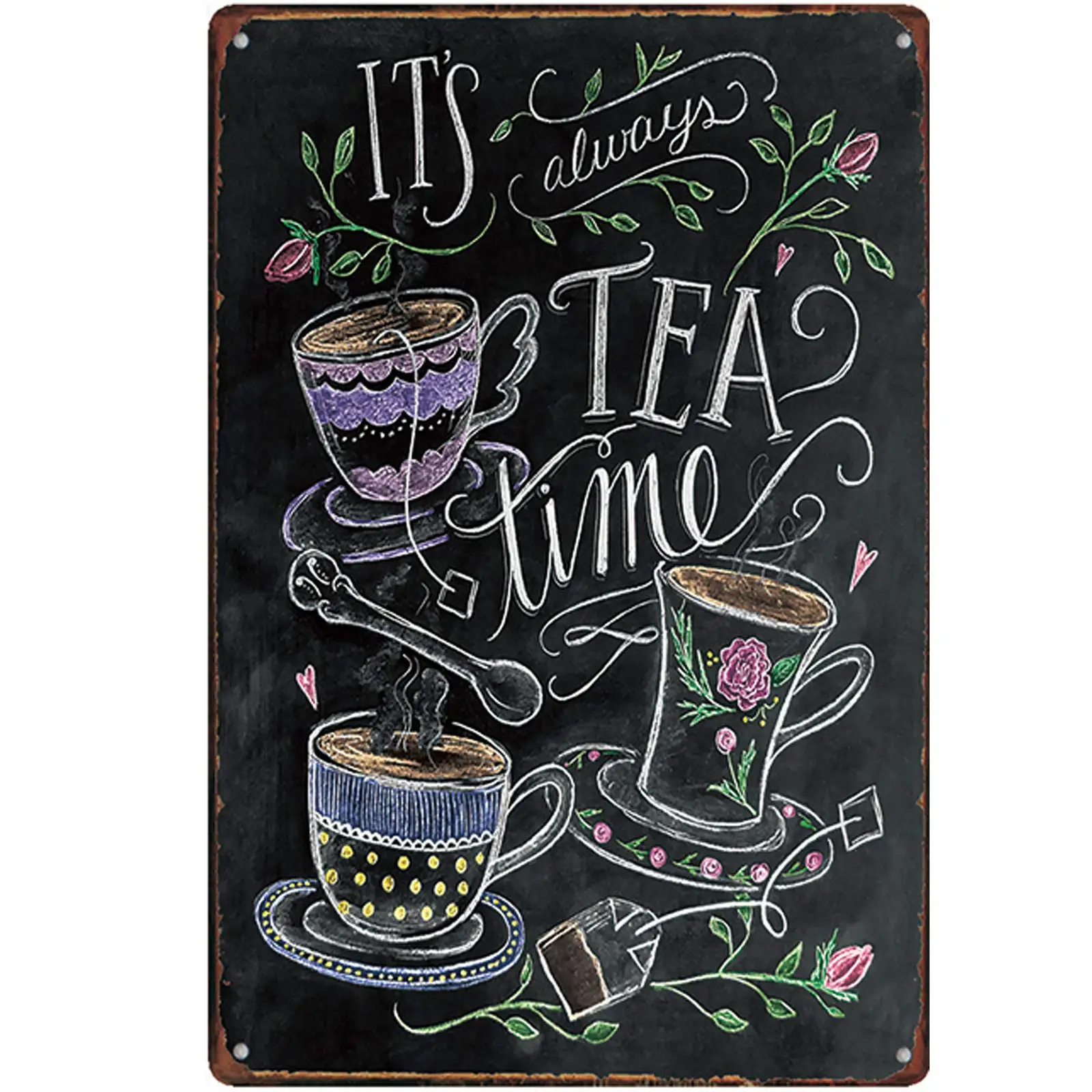 

Жестяные металлические знаки It's Tea Time в ретро-стиле, настенное искусство | Толстая жестяная форма, печатный плакат, настенное украшение для кафе/кухни/кофейной короны