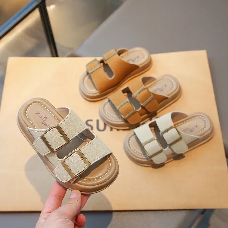 Kids Beach Shoes Outdoors Korean Style Summer New Boys Girls Slippers Non-slip Sof Sole Children Sandals Buckle Decoration