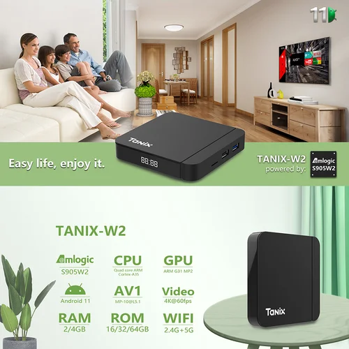 스마트 TV 박스, 안드로이드 11, Tanix W2 Amlogic S905W2, 안드로이드 11.0 미디어 플레이어, H.265 AV1, 듀얼 와이파이 HDR, 10 + 4GB, 32GB, 셋톱 박스, 2G16G 2