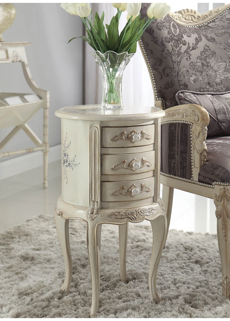 

Retro European-style Mahogany Core Wood Gold Casual Bedside Table with Drawers