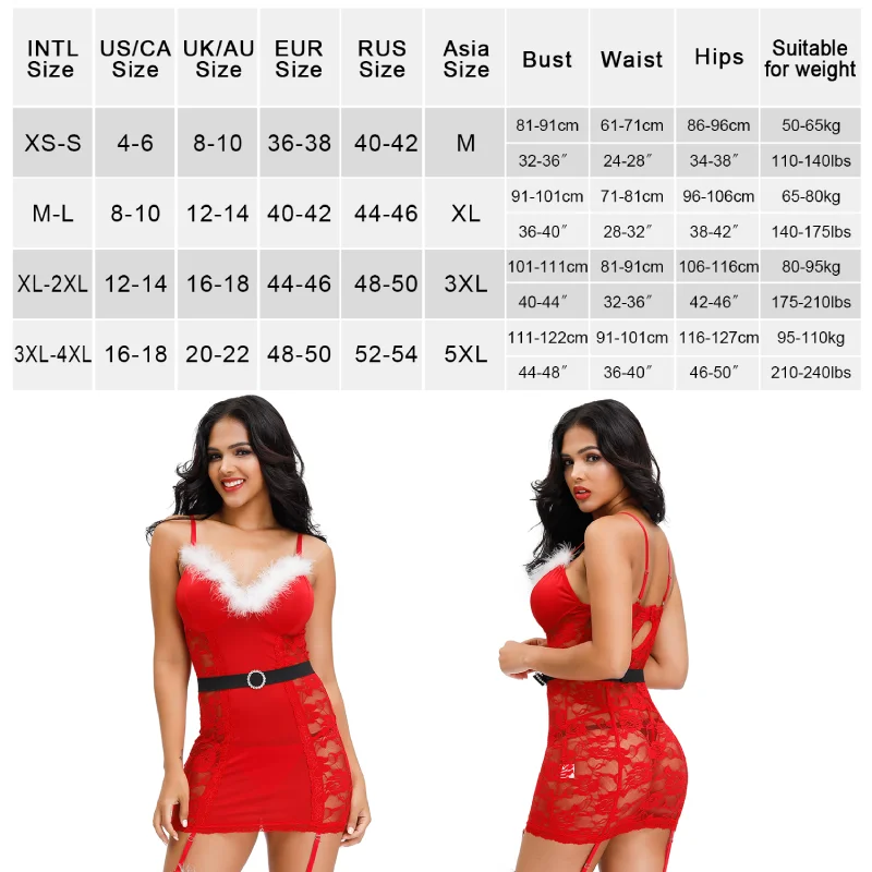 Comeondear Plus Size Christmas Fur Lace Nightgown Babydoll Women Red Sexy  Garter Nightdress Costume Curve Cosplay Nightwear Set - AliExpress