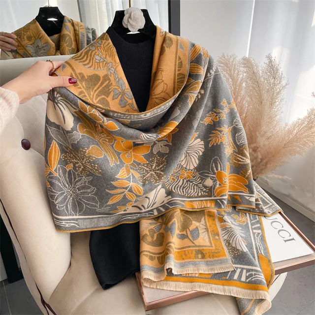 2022 New Winter Warm Blanket Scarf for Women Luxury Cashmere Shawl Wraps Bufanda Lady Thick Blanket Foulard Pashmina Bandana 4