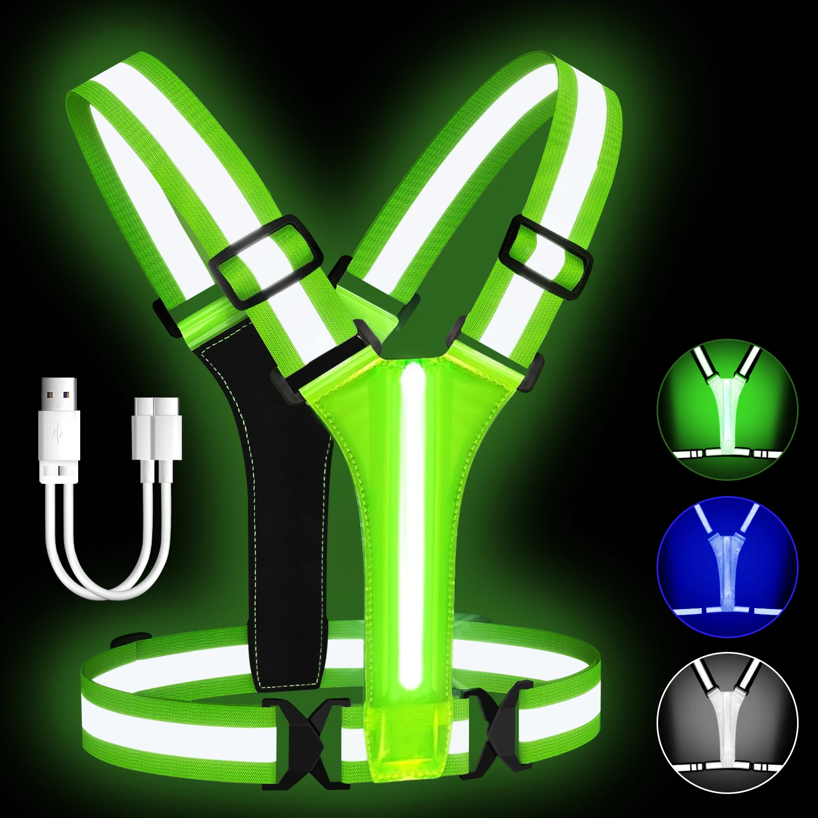 LED Reflective Vest USB Rechargeable Light Up High Visibility Running Gear Jogging Walking