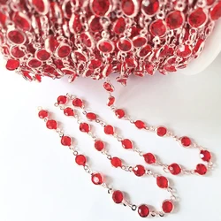 1 Meter 6mm Colorful Crystal Beaded Necklace Chain for DIY Jewelry and Crafts (A - Red - Rhodium)