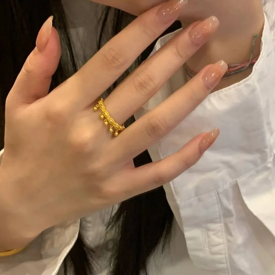 스테인레스 스틸 골드 컬러 비즈 여성을위한 술 손가락 반지 크기 조정 가능한 Anillos 한국어 스타일 쥬얼리 액세서리 선물